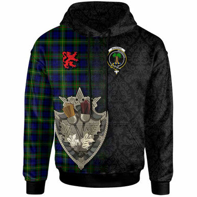 Scottish MacEwen Clan Crest Tartan Hoodie - Half Thistle Flowers Celtic Design Front Side Tartan Plaid