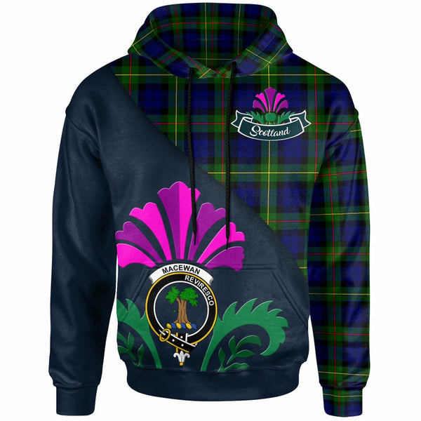 Scottish MacEwen Clan Crest Tartan Hoodie - Scotland Thistle Style Front Side Tartan Plaid