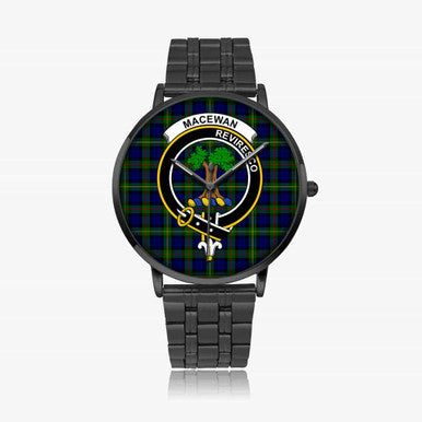 Scottish MacEwen Clan Crest Tartan Instafamous Steel Quartz Watches Tartan Plaid Black 1
