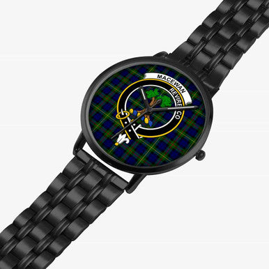 Scottish MacEwen Clan Crest Tartan Instafamous Steel Quartz Watches Tartan Plaid Black 2