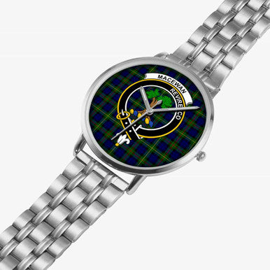 Scottish MacEwen Clan Crest Tartan Instafamous Steel Quartz Watches Tartan Plaid Silver 2