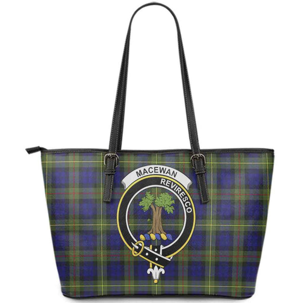 Scottish MacEwen Clan Crest Tartan Leather Tote Tartan Plaid