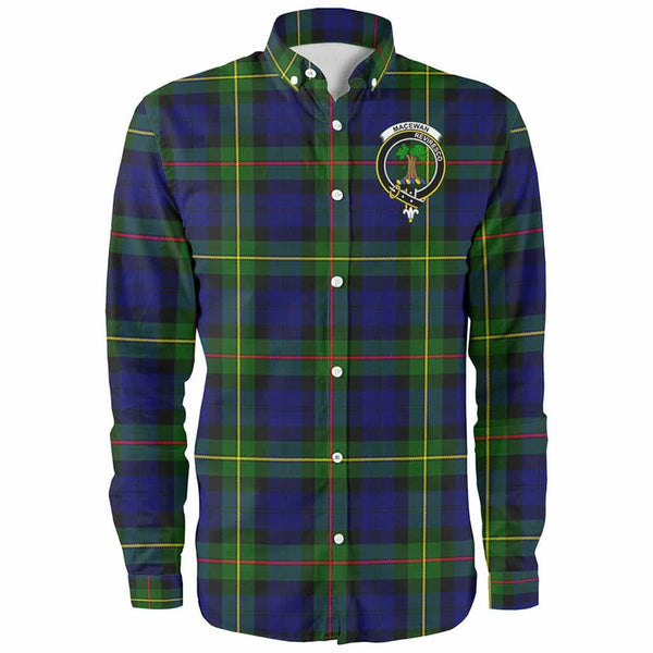 Scottish MacEwen Clan Crest Tartan Long Sleeve Shirt Front Side Tartan Plaid