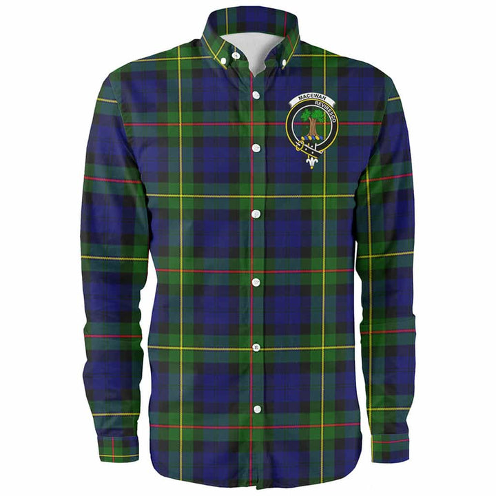 Scottish MacEwen Clan Crest Tartan Long Sleeve Shirt Front Side Tartan Plaid