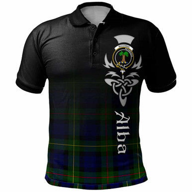 Scottish MacEwen Clan Crest Tartan Polo Shirt - Alba Gu Brath Family Crest Celtic Inspired Front Side Tartan Plaid