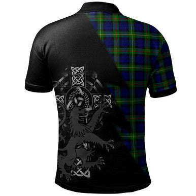 Scottish MacEwen Clan Crest Tartan Polo Shirt - Lion Rampant Celtic Cross Flash Style Back Side Tartan Plaid