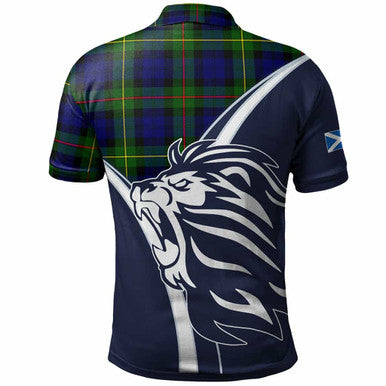 Scottish MacEwen Clan Crest Tartan Polo Shirt - Scottish Flag With Lion Back Side Tartan Plaid