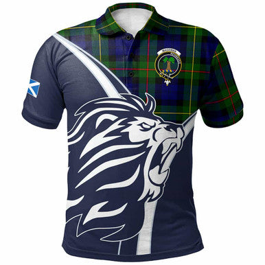 Scottish MacEwen Clan Crest Tartan Polo Shirt - Scottish Flag With Lion Front Side Tartan Plaid