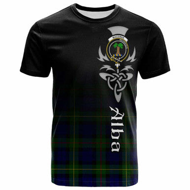 Scottish MacEwen Clan Crest Tartan T-Shirt - Alba Gu Brath Family Crest Celtic Inspired Front Side Tartan Plaid