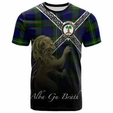 Scottish MacEwen Clan Crest Tartan T-Shirt - Celtic With Scotland Lion Front Side Tartan Plaid