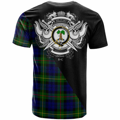 Scottish MacEwen Clan Crest Tartan T-Shirt - Military Logo Back Side Tartan Plaid