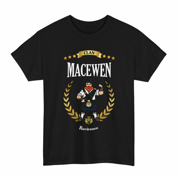Scottish MacEwen Clan Tartan T-Shirt - Motto Scotsman Tartan Plaid Black Color
