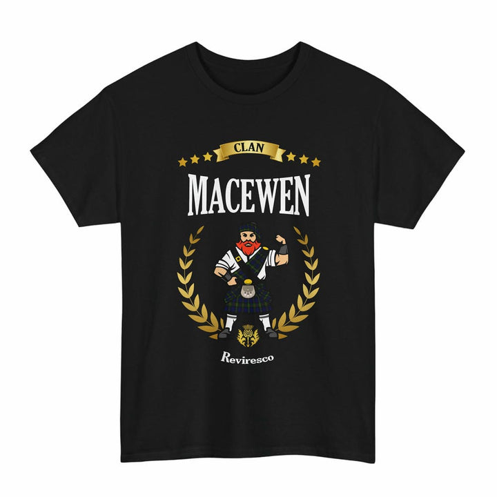 Scottish MacEwen Clan Tartan T-Shirt - Motto Scotsman Tartan Plaid Black Color