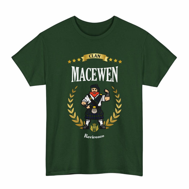 Scottish MacEwen Clan Tartan T-Shirt - Motto Scotsman Tartan Plaid Forest Green Color