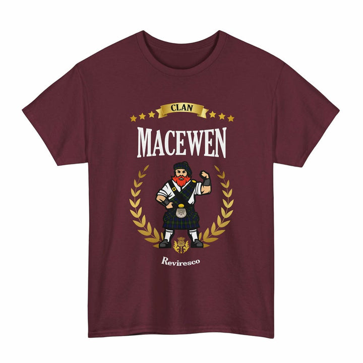 Scottish MacEwen Clan Tartan T-Shirt - Motto Scotsman Tartan Plaid Maroon Color