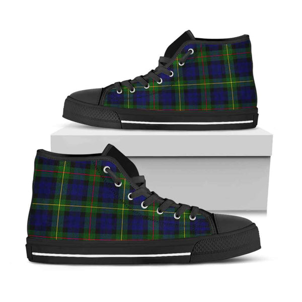 Scottish MacEwen Modern Clan Tartan High Top Shoes Black Sole Tartan Plaid