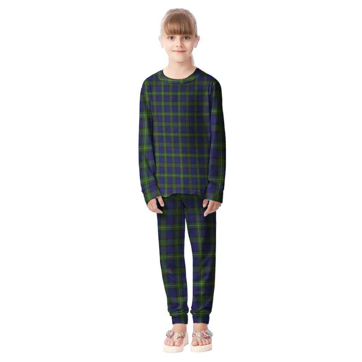Scottish MacEwen Modern Clan Tartan Pajama Set Kid Front Side Tartan Plaid