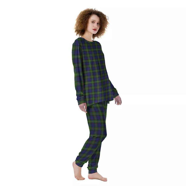 Scottish MacEwen Modern Clan Tartan Pajama Set Women Front Side Tartan Plaid
