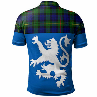 Scottish MacEwen Modern Clan Tartan Polo Shirt - Lion Rampant of Scotland With Flag Back Side Tartan Plaid