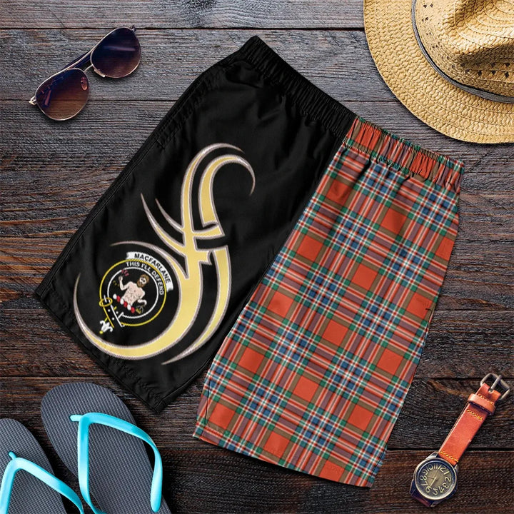 Scottish MacFarlane Ancient Clan Crest Tartan Believe in Me Men's Shorts