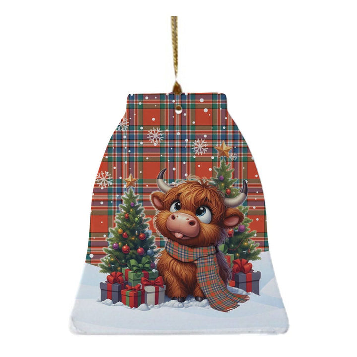 Scottish MacFarlane Ancient Clan Tartan Ceramic Ornament Cute Highland Cow Christmas Bell Style Tartan Plaid