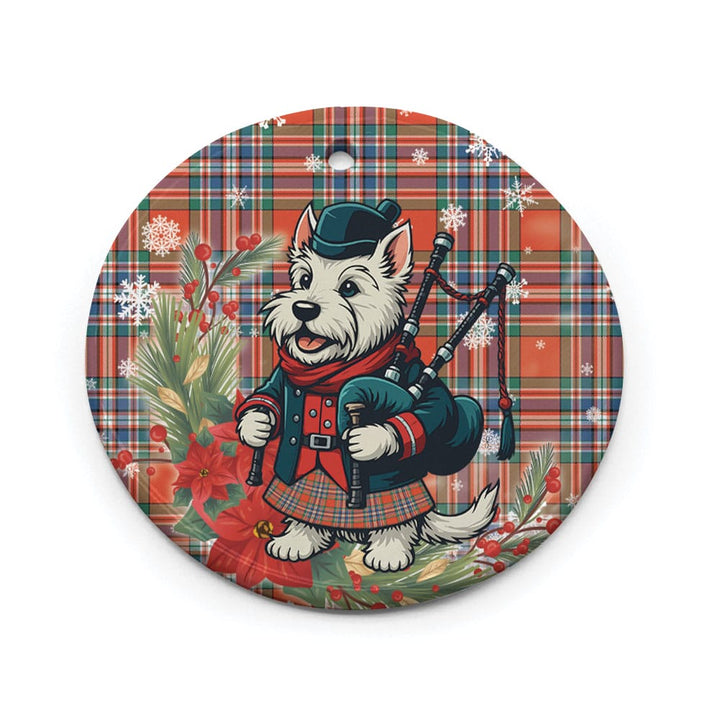 Scottish MacFarlane Ancient Clan Tartan Ceramic Ornament Cute Scottish Terrier Dog Circle Style Tartan Plaid