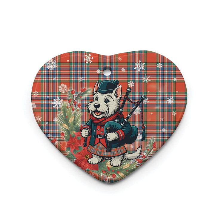 Scottish MacFarlane Ancient Clan Tartan Ceramic Ornament Cute Scottish Terrier Dog Heart Style Tartan Plaid