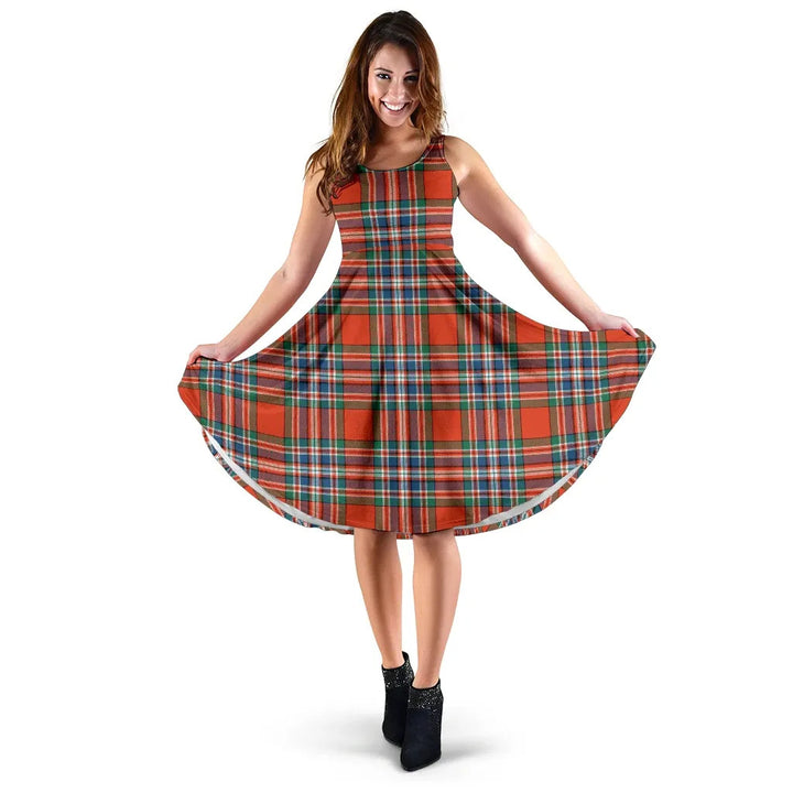 Scottish MacFarlane Ancient Clan Tartan Women Midi Dress