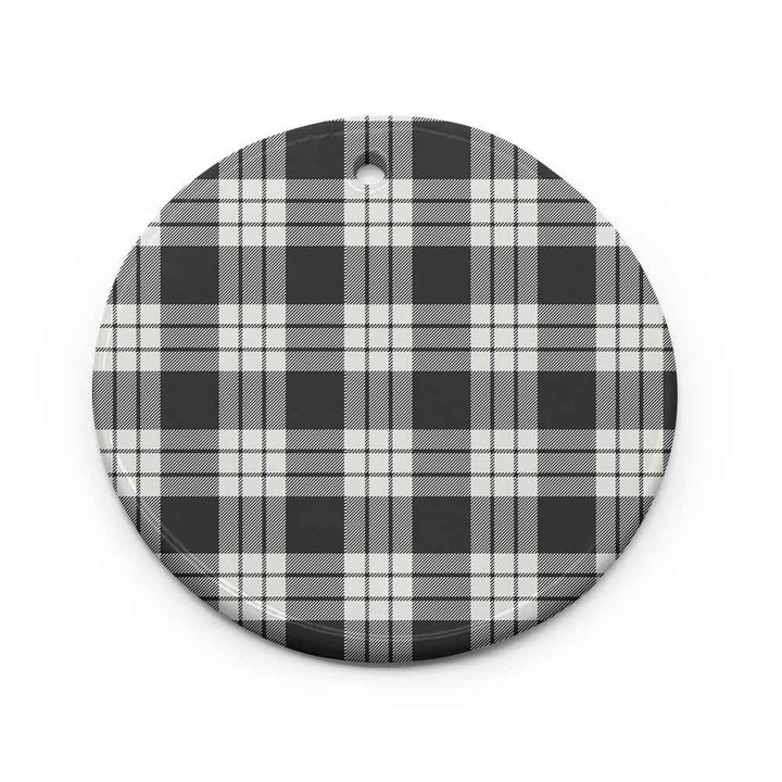 Scottish MacFarlane Black & White Ancient Clan Tartan Ceramic Ornament Circle Shape Tartan Plaid