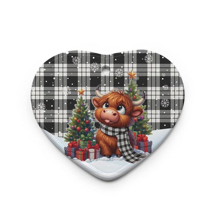 Scottish MacFarlane Black & White Ancient Clan Tartan Ceramic Ornament Cute Highland Cow Christmas Heart Style Tartan Plaid