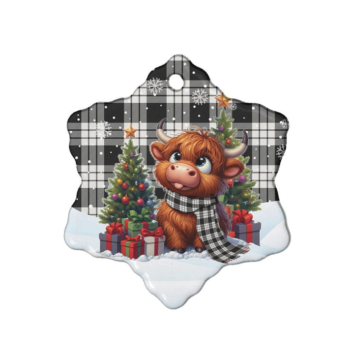 Scottish MacFarlane Black & White Ancient Clan Tartan Ceramic Ornament Cute Highland Cow Christmas Snow Flake Style Tartan Plaid