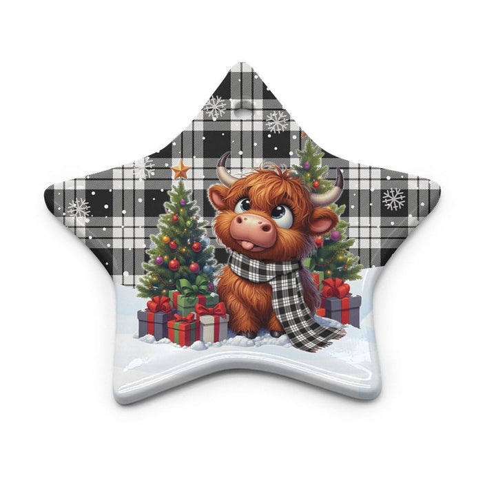 Scottish MacFarlane Black & White Ancient Clan Tartan Ceramic Ornament Cute Highland Cow Christmas Star Style Tartan Plaid