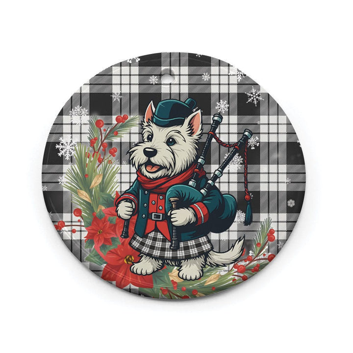 Scottish MacFarlane Black & White Ancient Clan Tartan Ceramic Ornament Cute Scottish Terrier Dog Circle Style Tartan Plaid