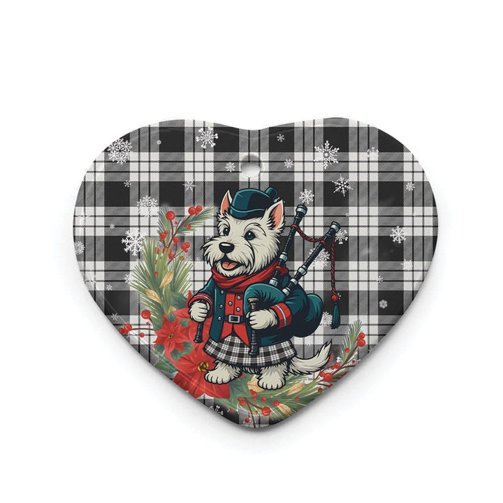 Scottish MacFarlane Black & White Ancient Clan Tartan Ceramic Ornament Cute Scottish Terrier Dog Heart Style Tartan Plaid
