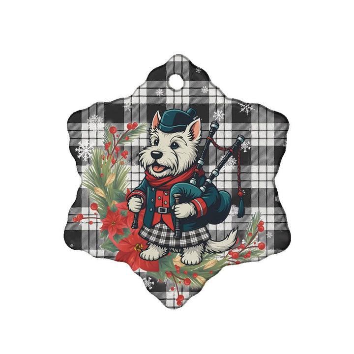 Scottish MacFarlane Black & White Ancient Clan Tartan Ceramic Ornament Cute Scottish Terrier Dog Snow Flake Style Tartan Plaid