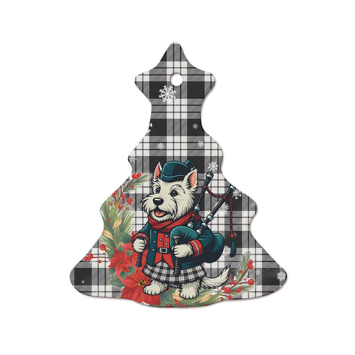 Scottish MacFarlane Black & White Ancient Clan Tartan Ceramic Ornament Cute Scottish Terrier Dog Tree Style Tartan Plaid