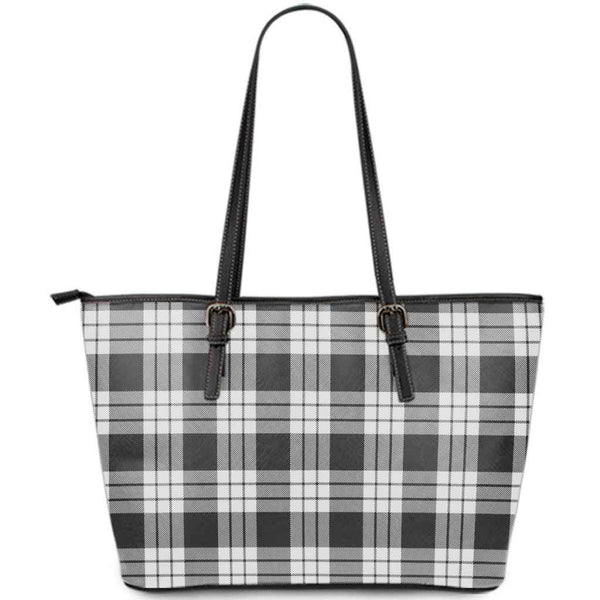 Scottish MacFarlane Black & White Ancient Clan Tartan Leather Tote Tartan Plaid