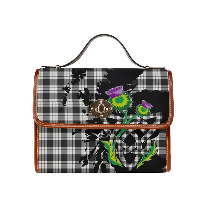 Scottish MacFarlane Black & White Ancient Clan Tartan Waterproof Canvas Bag With Thistle Tartan Plaid 2