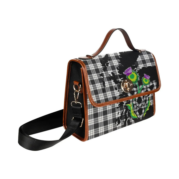 Scottish MacFarlane Black & White Ancient Clan Tartan Waterproof Canvas Bag With Thistle Tartan Plaid 3