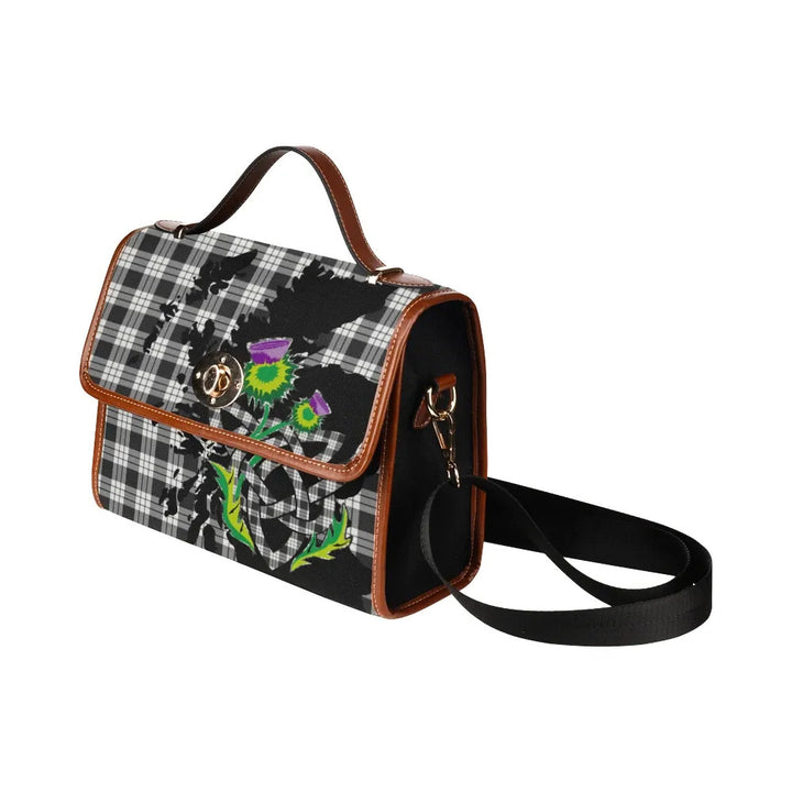 Scottish MacFarlane Black & White Ancient Clan Tartan Waterproof Canvas Bag With Thistle Tartan Plaid 4