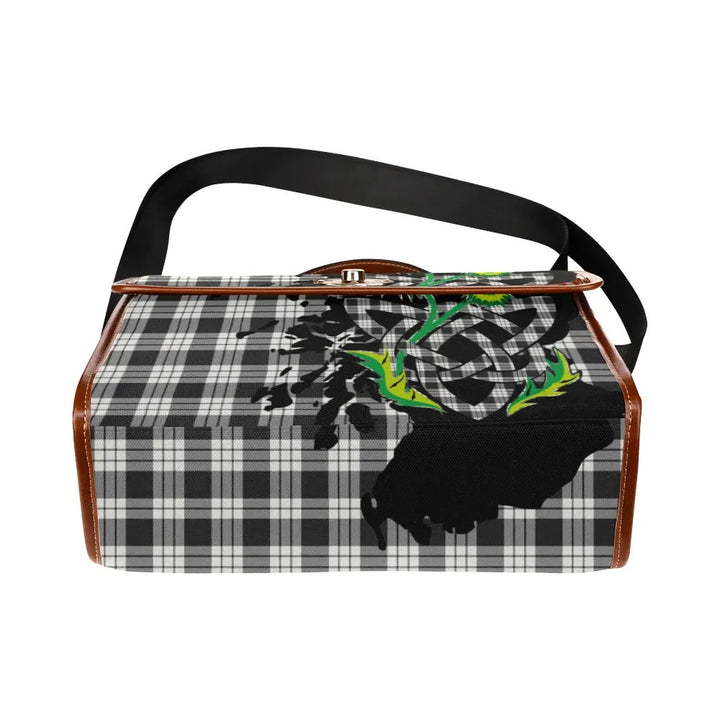 Scottish MacFarlane Black & White Ancient Clan Tartan Waterproof Canvas Bag With Thistle Tartan Plaid 5