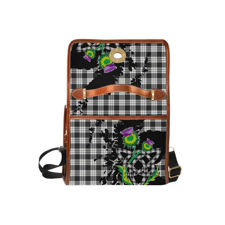 Scottish MacFarlane Black & White Ancient Clan Tartan Waterproof Canvas Bag With Thistle Tartan Plaid 6