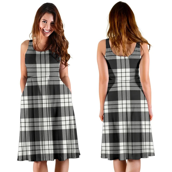 Scottish MacFarlane Black & White Ancient Clan Tartan Women Midi Dress