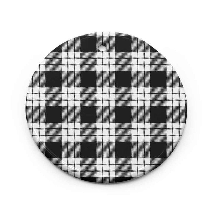 Scottish MacFarlane Black & White Clan Tartan Ceramic Ornament Circle Shape Tartan Plaid