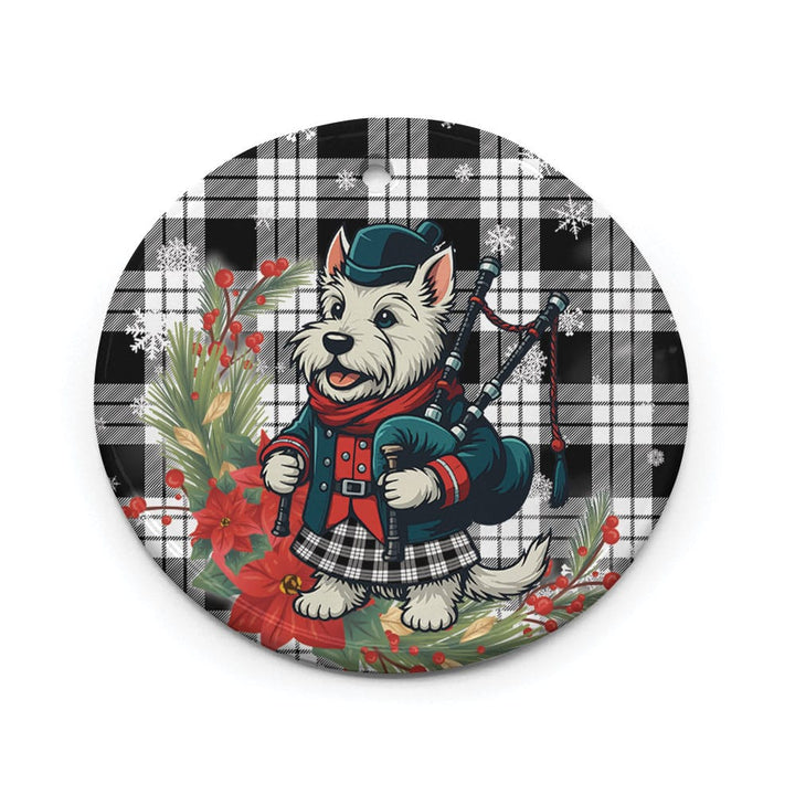 Scottish MacFarlane Black & White Clan Tartan Ceramic Ornament Cute Scottish Terrier Dog Circle Style Tartan Plaid