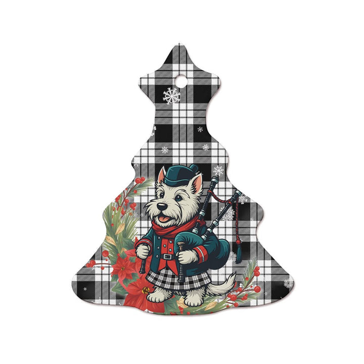 Scottish MacFarlane Black & White Clan Tartan Ceramic Ornament Cute Scottish Terrier Dog Tree Style Tartan Plaid