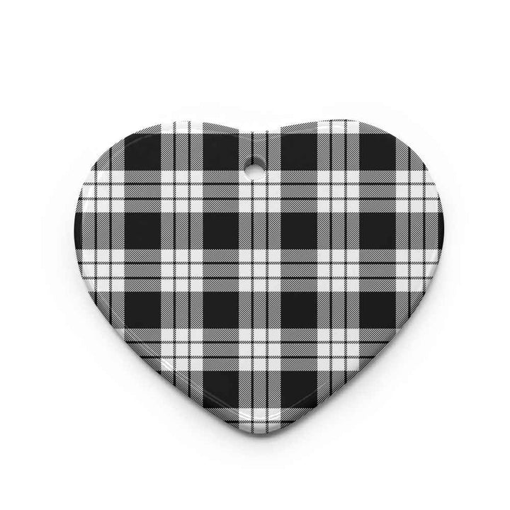 Scottish MacFarlane Black & White Clan Tartan Ceramic Ornament Heart Shape Tartan Plaid