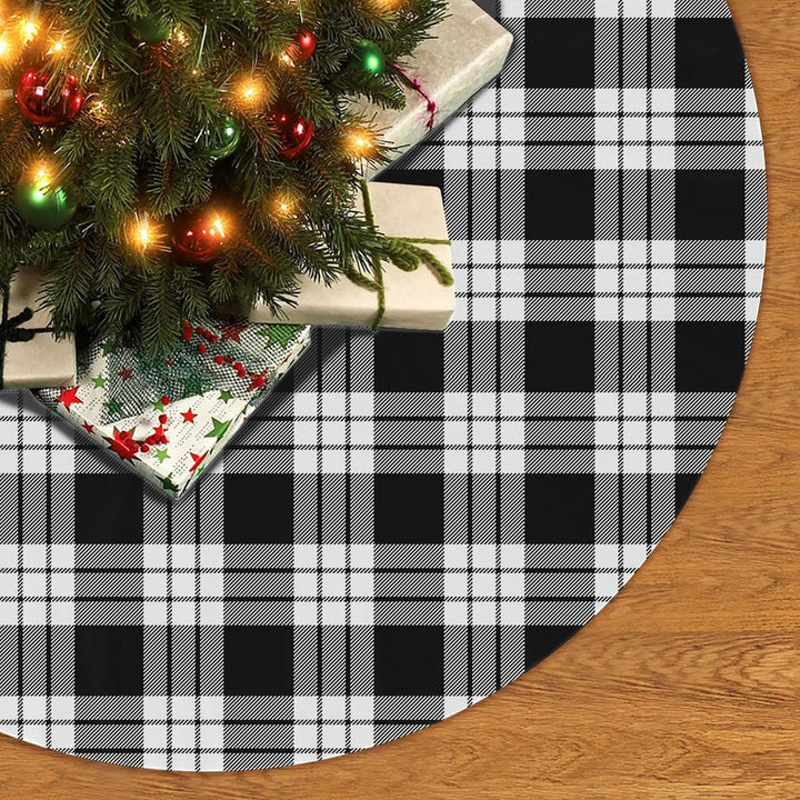 Scottish MacFarlane Black & White Clan Tartan Christmas Tree Skirt No Tassels 2 Tartan Plaid