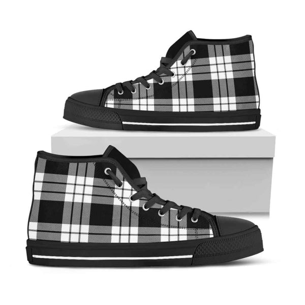 Scottish MacFarlane Black & White Clan Tartan High Top Shoes Black Sole Tartan Plaid