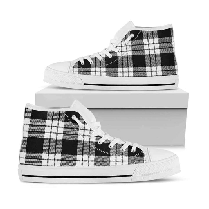 Scottish MacFarlane Black & White Clan Tartan High Top Shoes White Sole Tartan Plaid